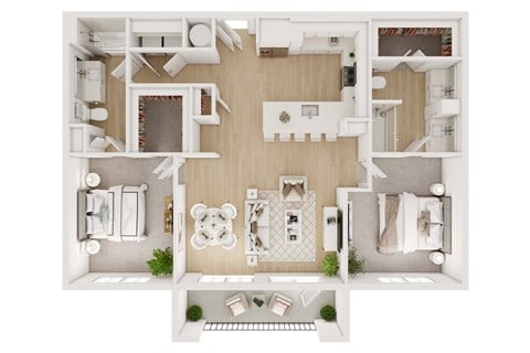 Floor plan for 2 beds, 2 baths, 1218 sqft